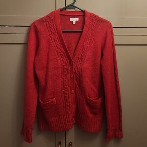Kim Rogers Red Cable Knit Cardigan Sweater